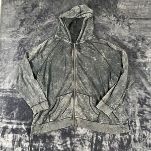 LoveSick Zip Hoodie Womens 4 Grey Acid Wash Bone Star Graphic Raglan Sweatshirt